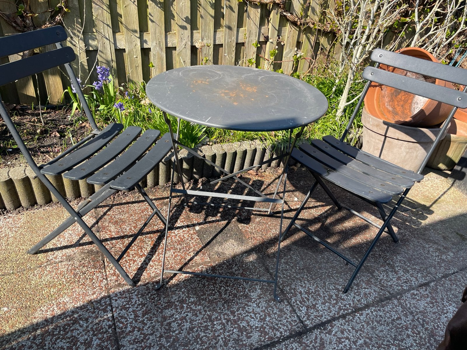 bistro zetje van metaal, Ophalen of Verzenden, Zo goed als nieuw, Overige materialen, 2 zitplaatsen