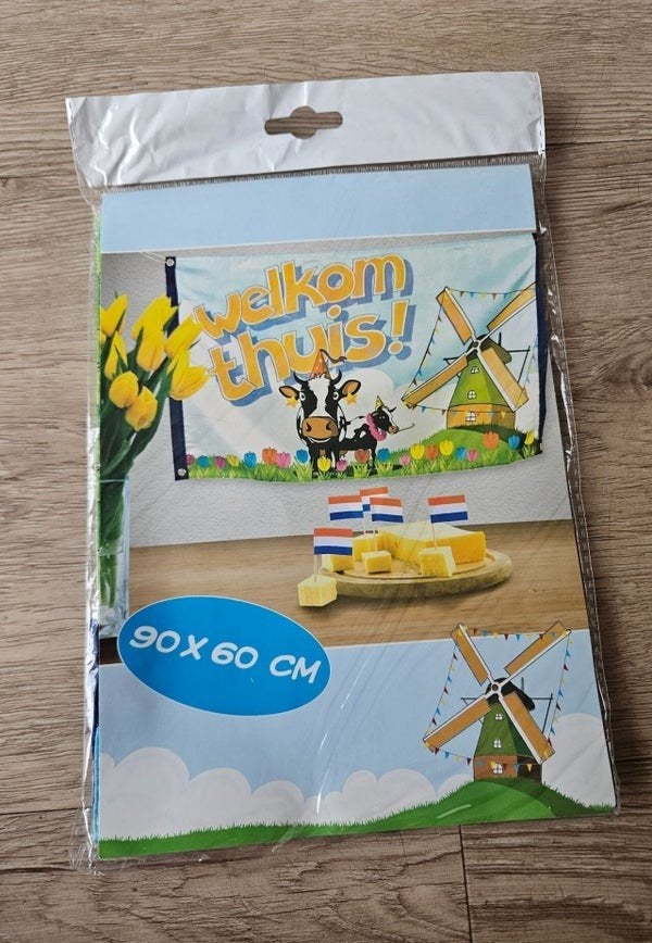 Welkom Thuis Banner - Holland Thema 90x60 cm, Versiering, Onbekend, Nieuw, Ophalen of Verzenden
