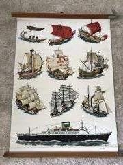 Vintage Schoolplaat Schepen: Van Kano tot Oceaanstomer, Ophalen of Verzenden, Geschiedenis