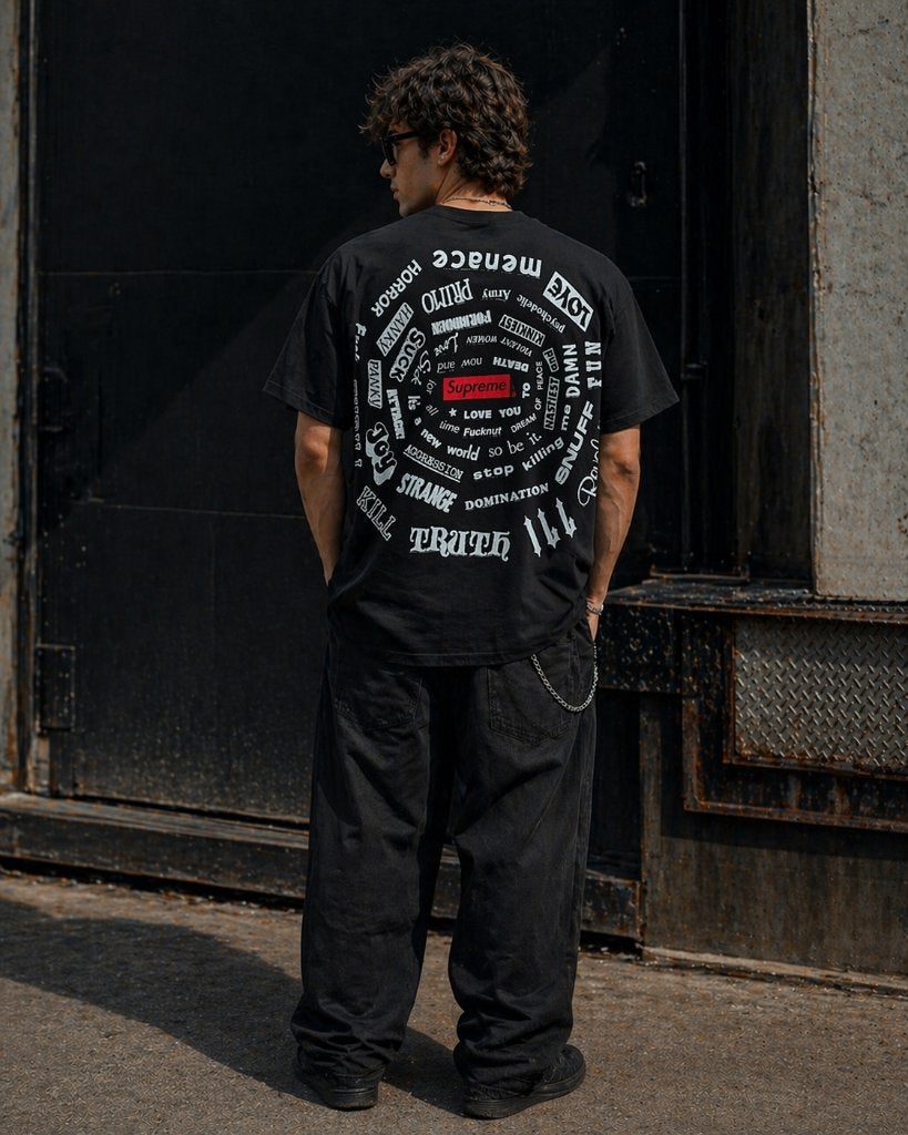 Supreme Black Spiral t-shirt | M, Maat 48/50 (M), Zwart, Ophalen of Verzenden, Zo goed als nieuw