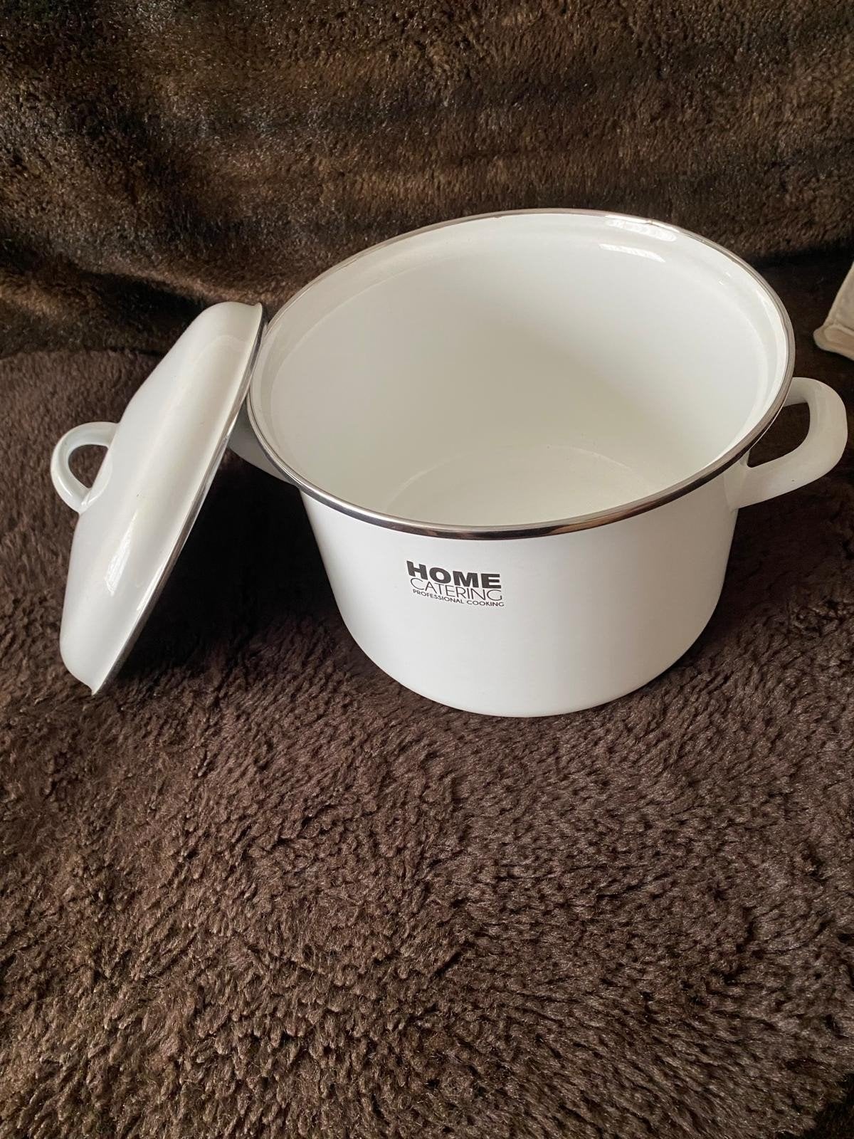 Witte emaille kookpan met deksel - Home Catering, Ophalen