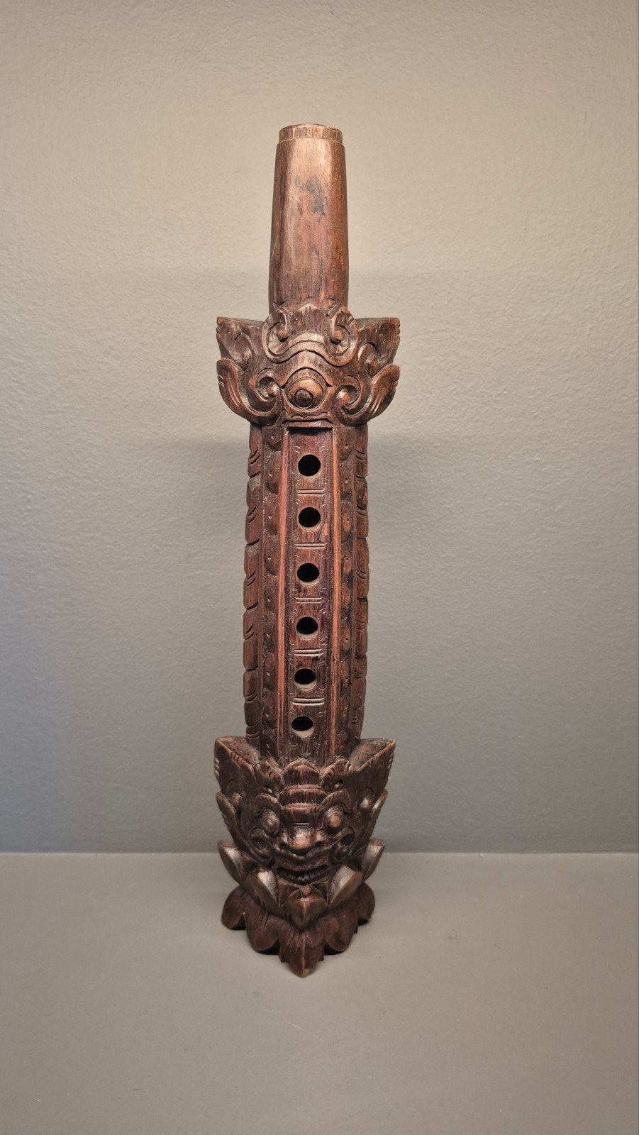 Unieke balinese handgesneden houten fluit - 31 cm, Ophalen of Verzenden
