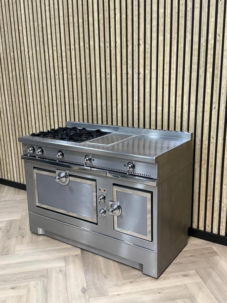 La Cornue Grand Papa Inox Gas + Warmhoudkast, Witgoed en Apparatuur, Fornuizen, Hete lucht, 60 cm of meer, Ophalen of Verzenden
