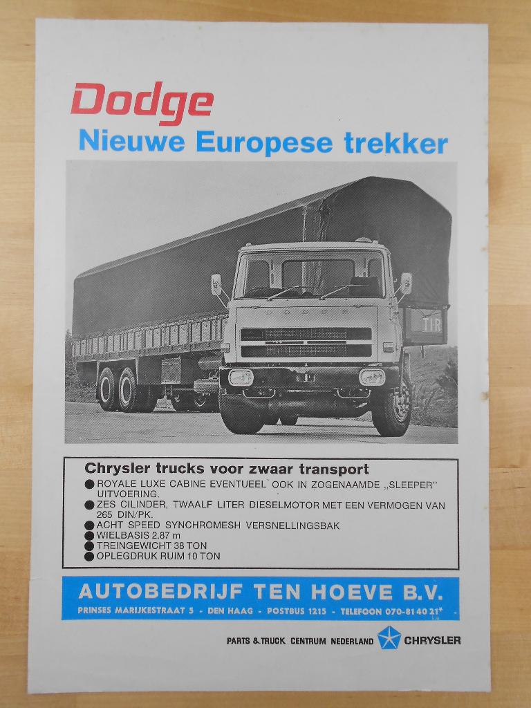 Dodge 500 Serie Trekker Brochure ca 1972, Gelezen, Ophalen of Verzenden, Overige merken, Dodge