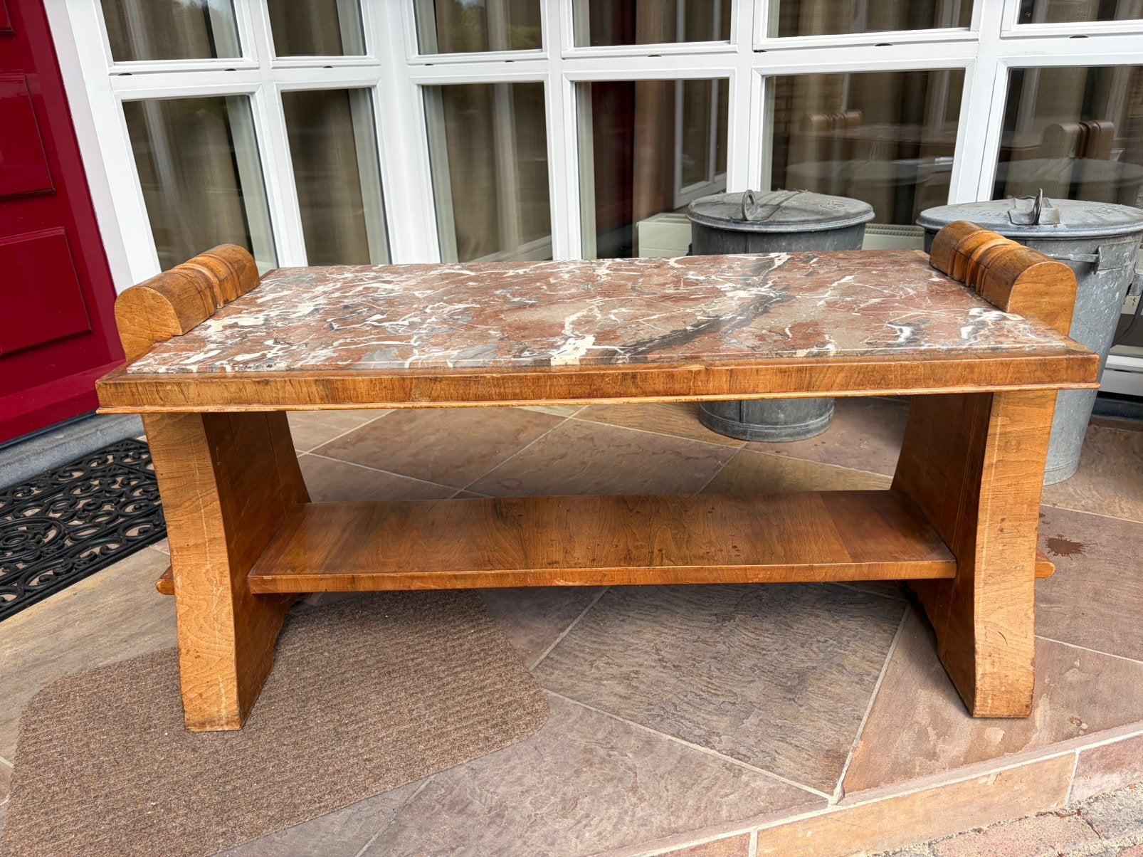 Amsterdamse School marmeren salontafel met houten onderstel, Antiek en Kunst, Antiek | Meubels | Tafels, Ophalen