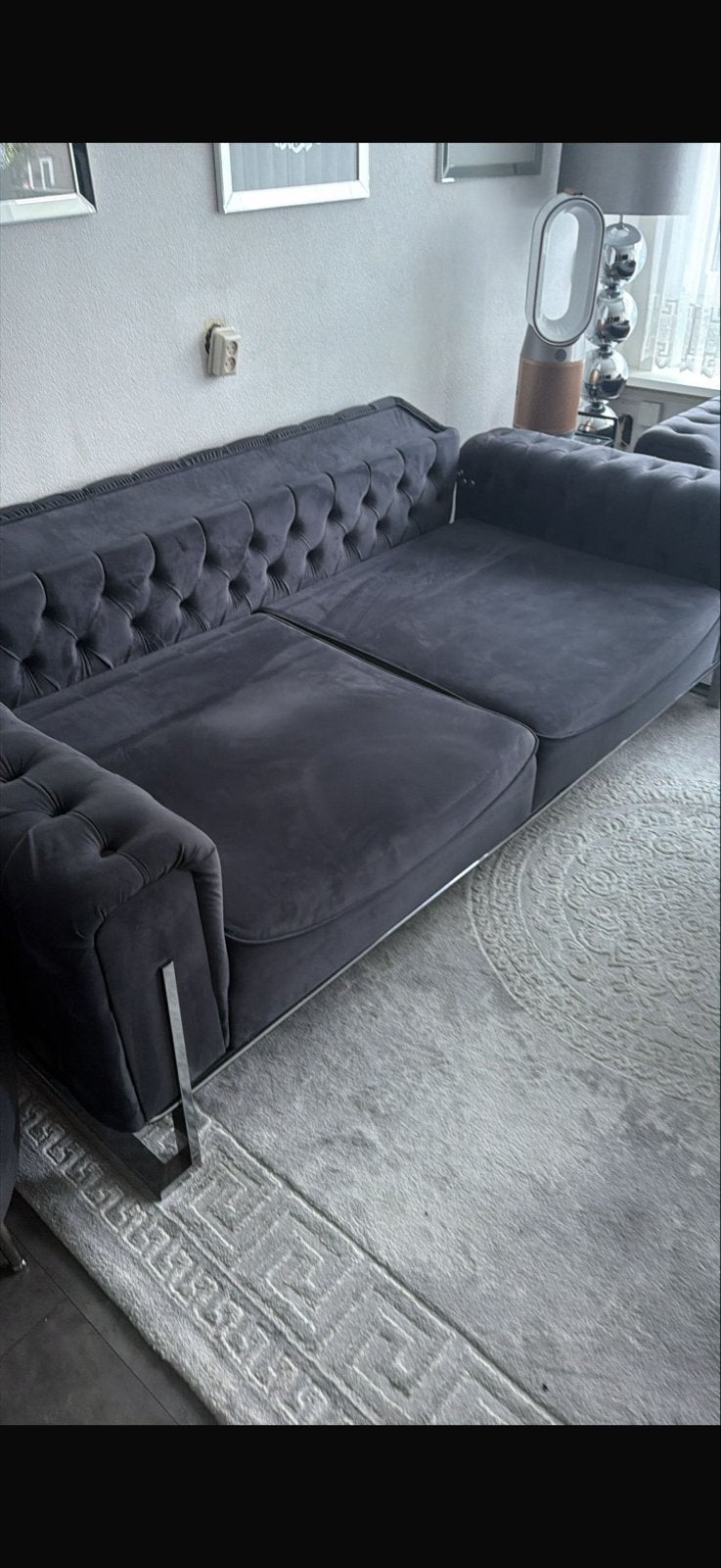 Luxe Donkergrijze Bankstel met Fauteuil - Zo Goed als Nieuw, Ophalen, Driepersoons, 75 tot 100 cm, Zo goed als nieuw