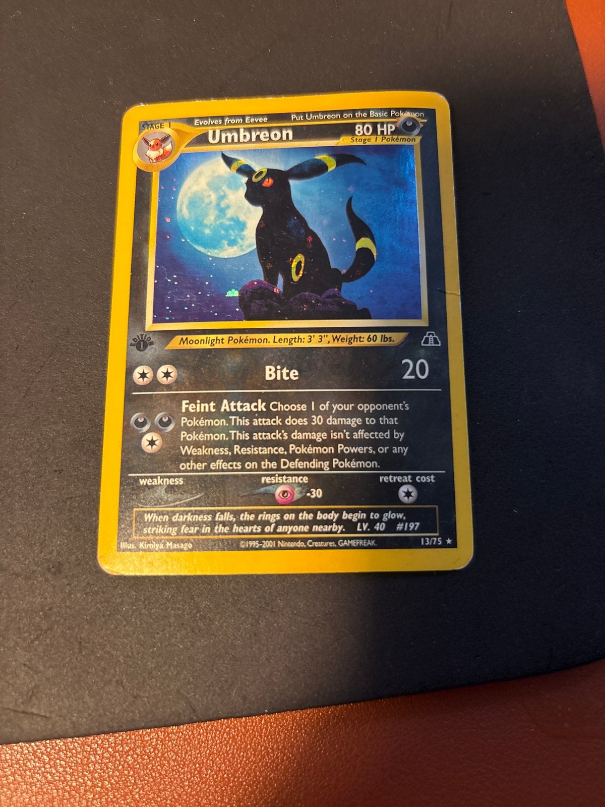 Pokémon Umbreon 13/75 Neo Discovery first edition, Ophalen of Verzenden, Gebruikt, Losse kaart, Foil