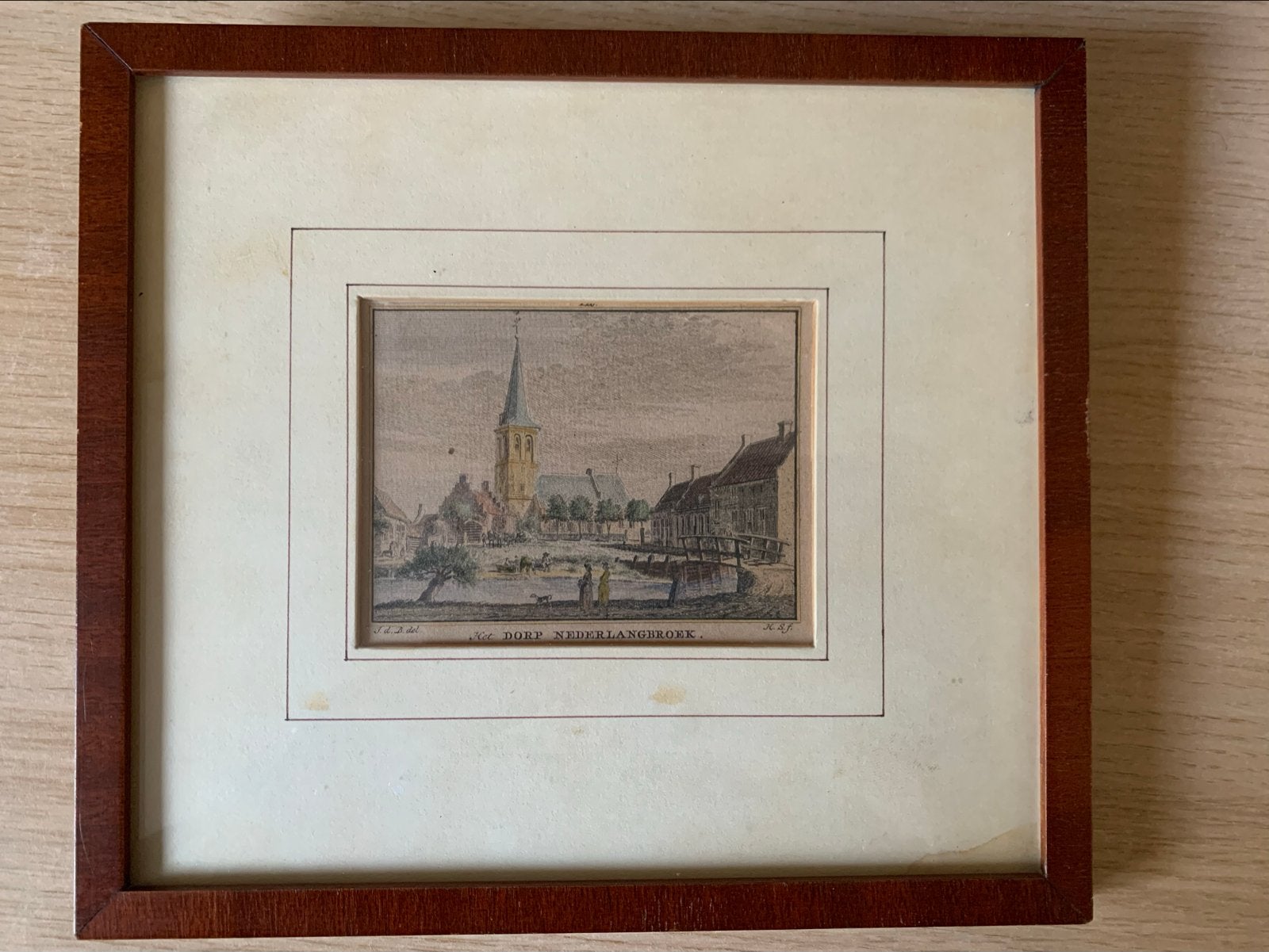 Antieke Ets 'Het Dorp Nederlangbroek' - Handgekleurd, Ophalen, Handgekleurd, 1800 - 1899, Ets