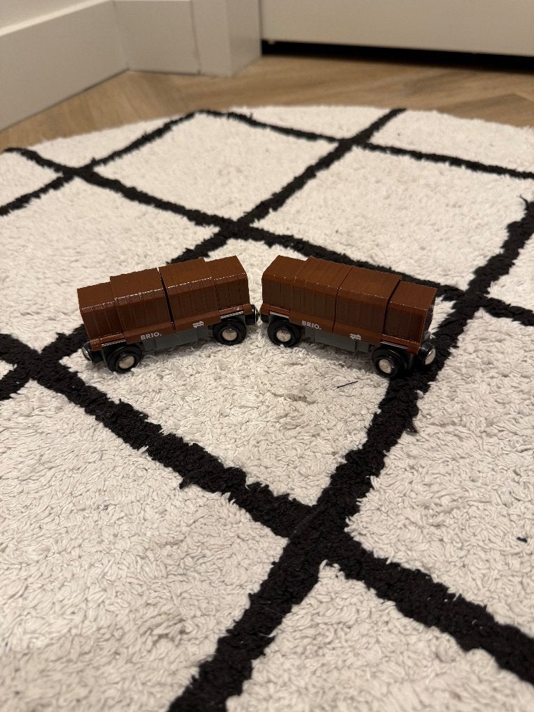 Heel goed bruin Brio houten trein goederen wagon set 33567, Kinderen en Baby's, Speelgoed | Houten speelgoed, Ophalen of Verzenden