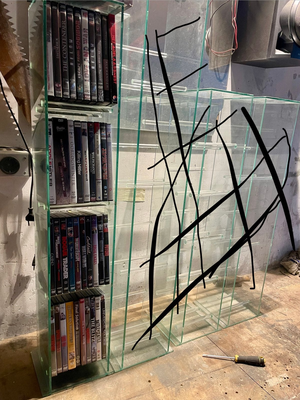 Dvd rek met dvd’s er in, Ophalen, Zo goed als nieuw, Glas, Cd's of Dvd's