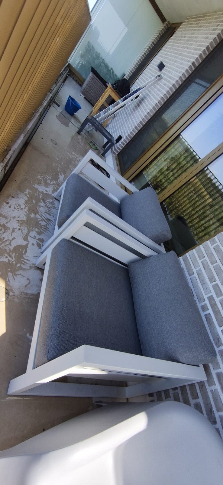 Moderne aluminium loungeset met grijze kussens, Ophalen, Zo goed als nieuw, Aluminium