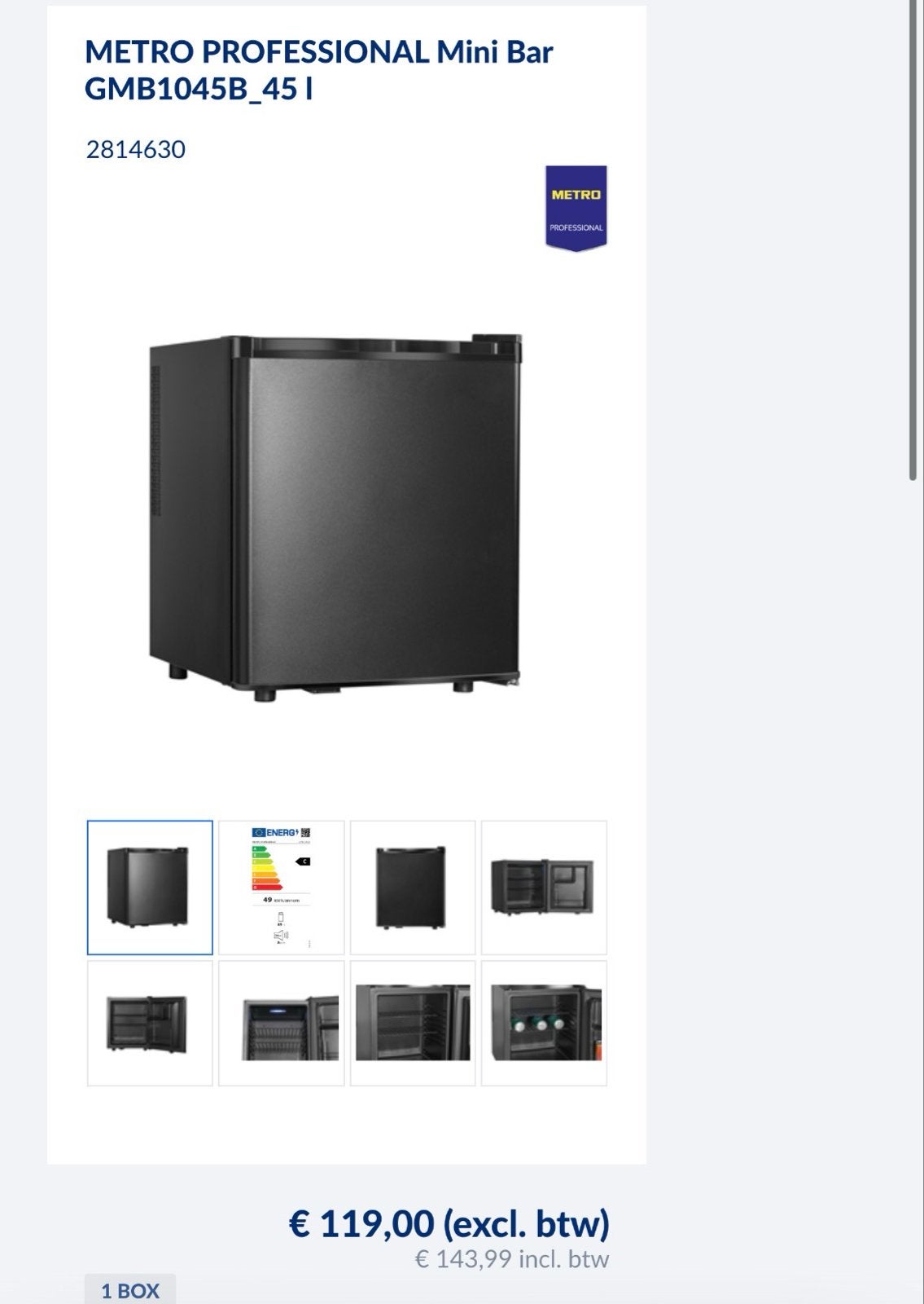 Minibar koelkast 45L - Slechts 2 weken gebruikt!, Ophalen, Zonder vriesvak, Minder dan 85 cm, Minder dan 75 liter