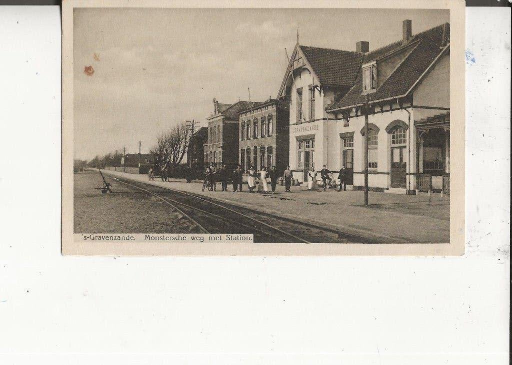s Gravenzande Monstersche weg met Station en spoor, Ophalen of Verzenden, Voor 1920, Ongelopen, Zuid-Holland