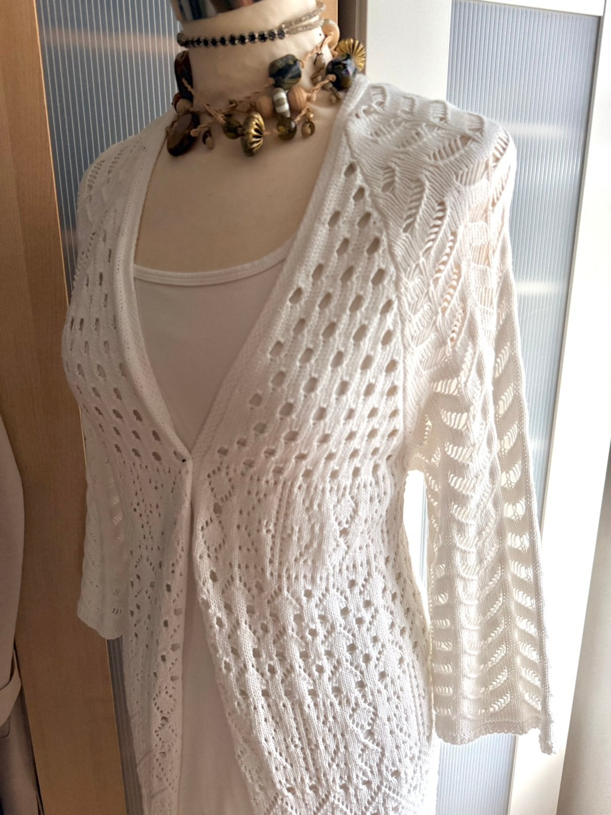 Lang gehaakt wit vest, Kleding | Dames, Truien en Vesten, Ophalen of Verzenden, Zo goed als nieuw, Maat 42/44 (L), Wit