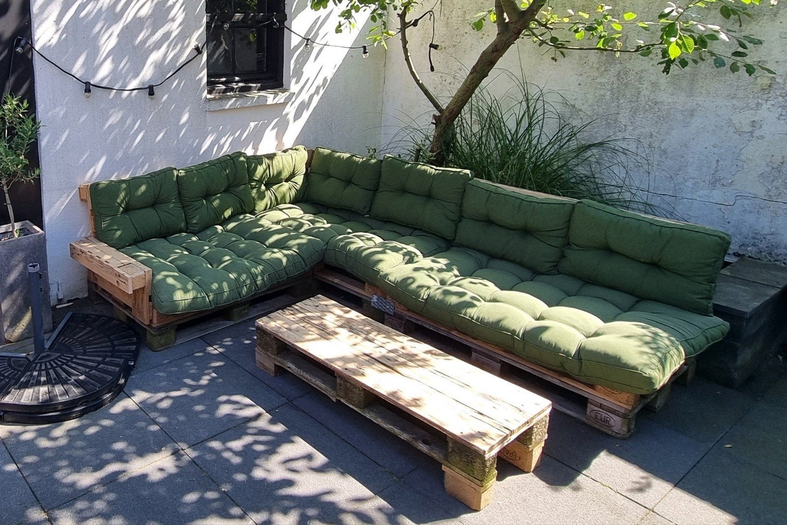 Loungekussen set florence donker groen. Voor paletbank., Tuin en Terras, Tuinhuizen, Ophalen, Minder dan 250 cm