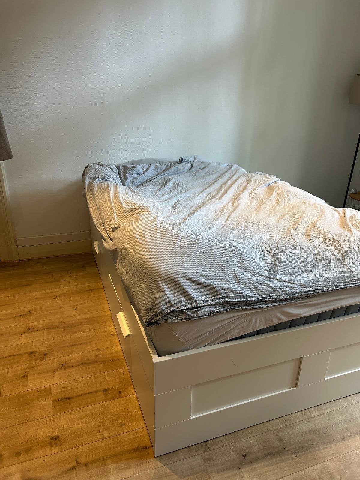 BRIMNES bed met opberglades incl. matras, Ophalen, Gebruikt, Eenpersoons, Wit