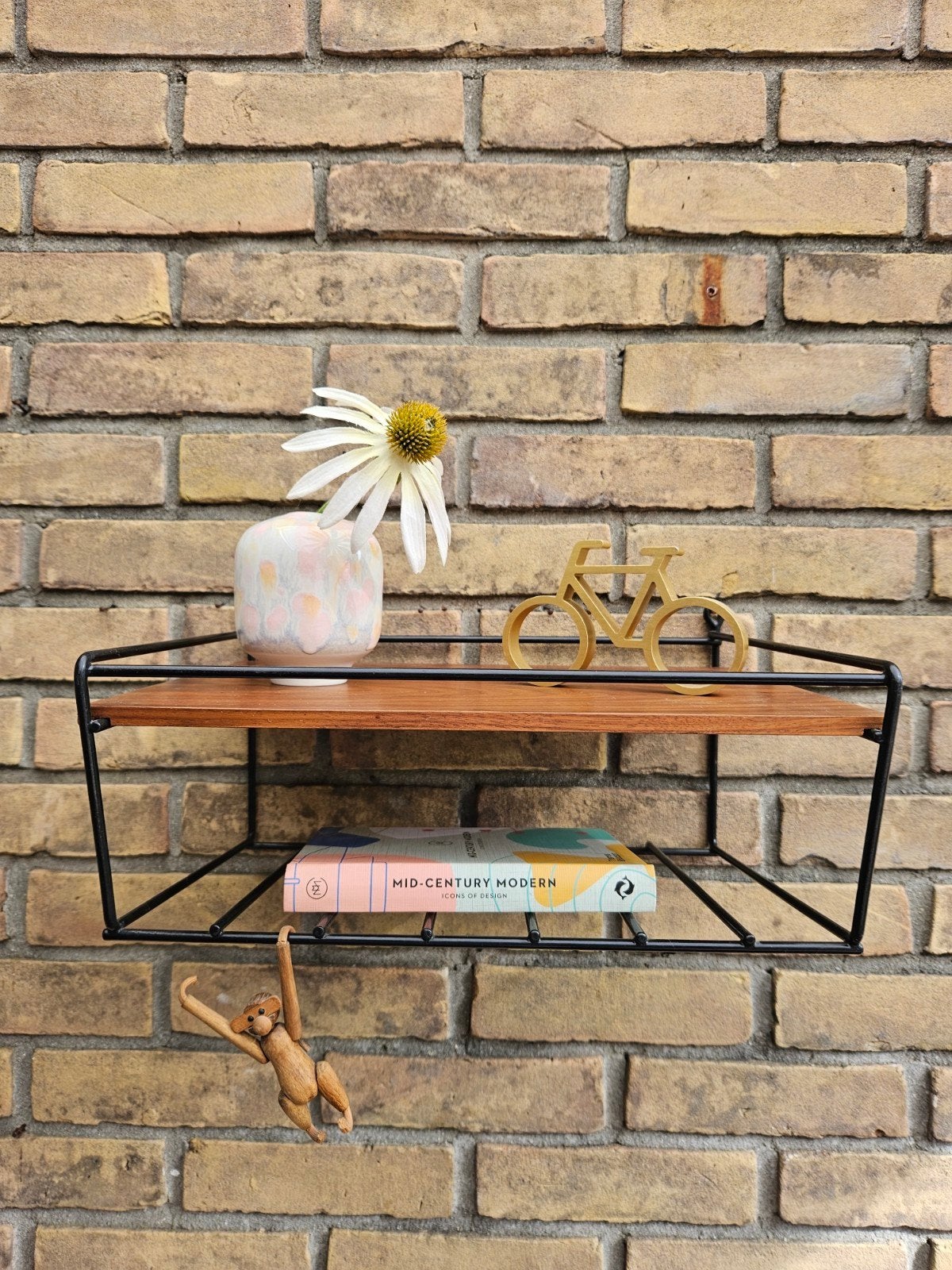 Vintage mid century 60s teak wandrek met lectuurhouder, .., .., Gebruikt, Ophalen of Verzenden