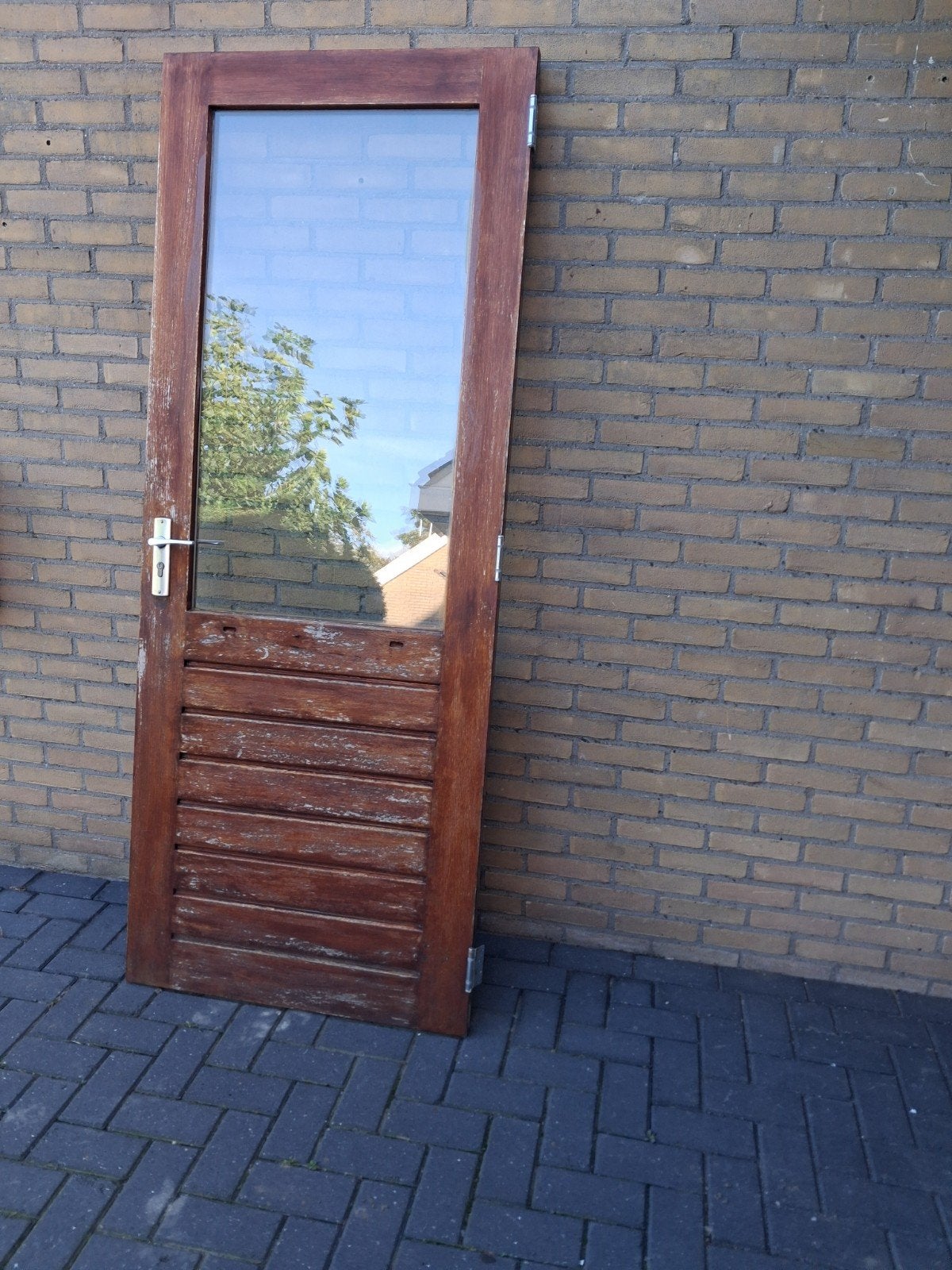 Hardhouten achterdeur 83x211.5 met hang- en sluitwerk, Doe-het-zelf en Verbouw, Gebruikt, 80 tot 100 cm, Ophalen of Verzenden