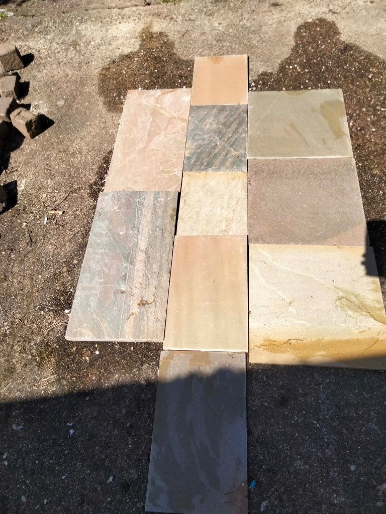 +/- 40 m2 natuursteen tegels, Tuin en Terras, Tegels en Klinkers, Ophalen, Overige typen, Zo goed als nieuw, Natuursteen