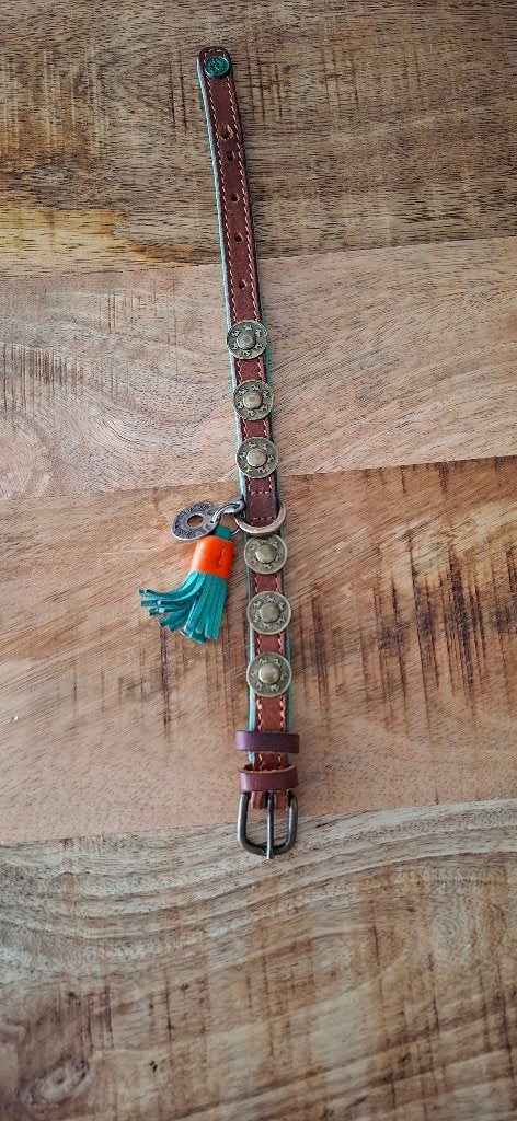 Leren honden halsband., Ophalen of Verzenden, Handgemaakt, Zo goed als nieuw