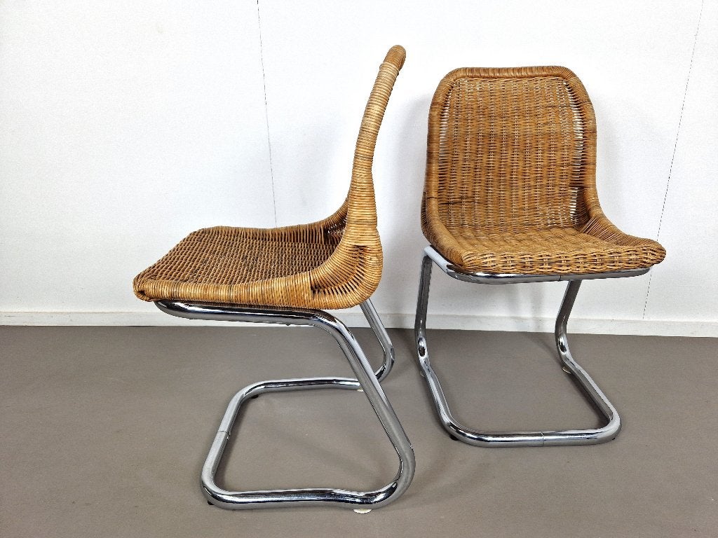 Set van twee Rohé Noordwolde stoelen | Rotan en chroom, Ophalen, Gebruikt, Twee, -