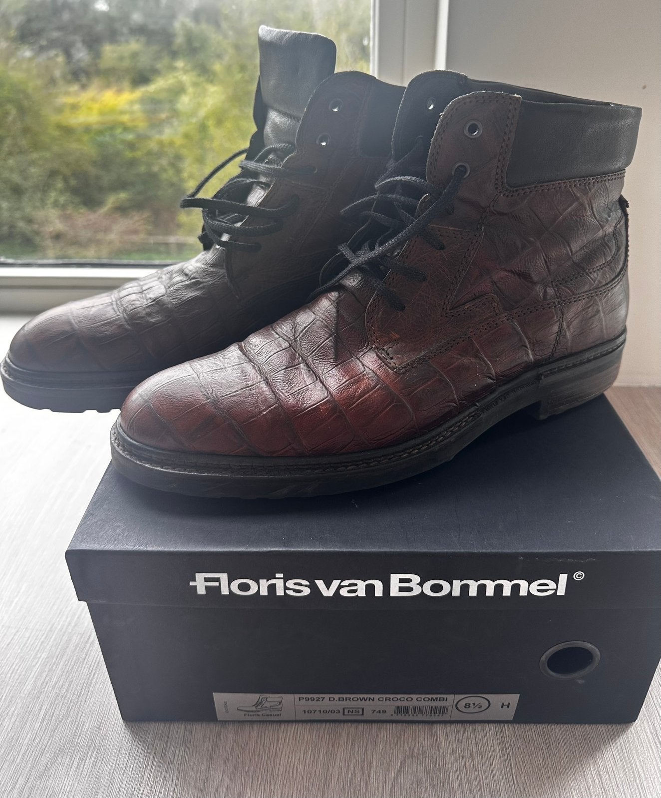Floris van Bommel bruin leren herenlaarzen croco mt 8,5, Bruin, Boots, Ophalen of Verzenden, Zo goed als nieuw