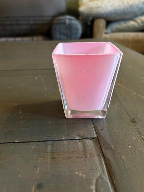 p1 – roze glazen bloempotje, 6,5 x 6,5 x 8 cm, Tuin en Terras, Bloempotten, Gebruikt, Rond, Ophalen of Verzenden, Aardewerk