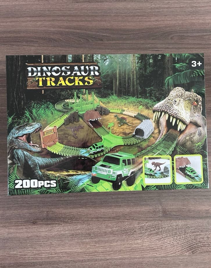 Dinosaur Tracks Speelset - 200 Stuks met zelfrijdende Auto, Overige merken, Racebaan, Zelf te bouwen, Ophalen of Verzenden