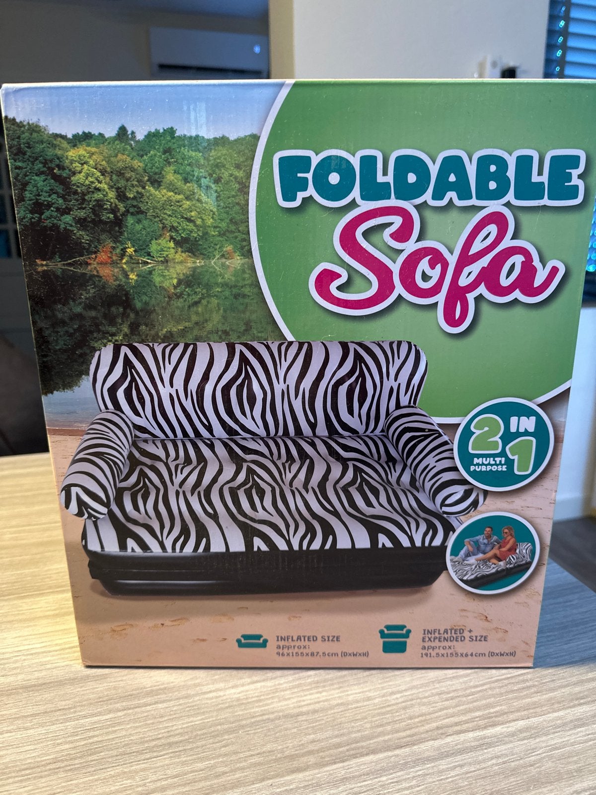 Opvouwbare 2-in-1 Zebra Sofa - Ideaal voor binnen en buiten!, Kunststof, 150 tot 200 cm, 75 tot 100 cm, Ophalen of Verzenden
