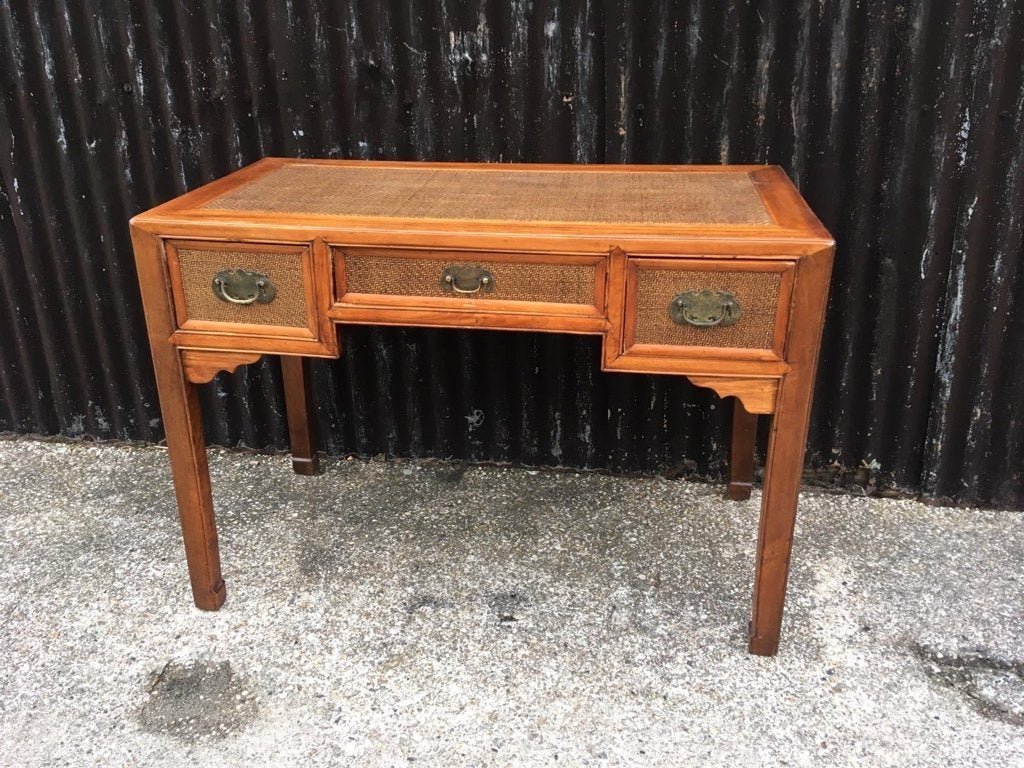 Chinees bureau chinese riet ingelegd bureau bruin 3 lades, Ophalen, Overige typen, Verburgt Vintage, Gebruikt