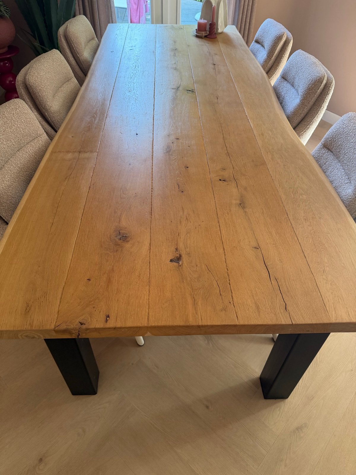 Eettafel massief eiken met zwarte poten - 260x100, Ophalen, Eikenhout, 200 cm of meer, 50 tot 100 cm