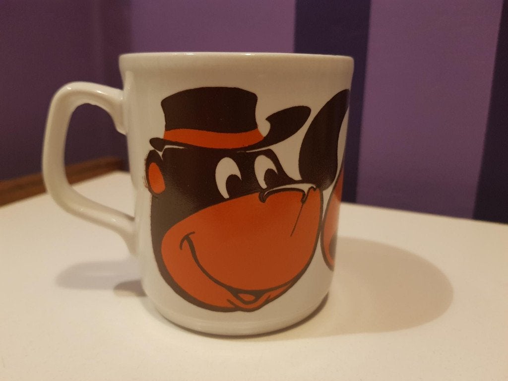 Vintage retro jaren 70 mok beker servies hondenprint hond, Ophalen, Gebruikt, Keramiek, Vintage