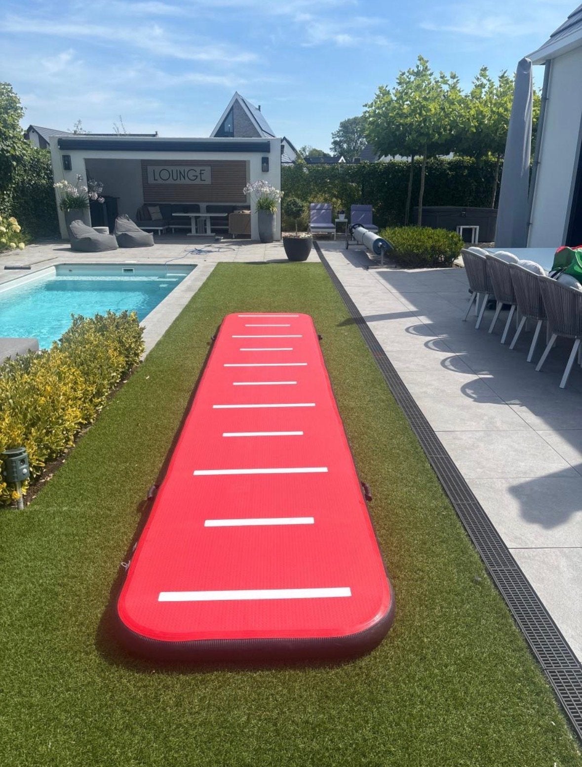 Airtrack 5m met pomp en tas!, Sport en Fitness, Turnen, Ophalen, Zo goed als nieuw, Meerkleurig, Materiaal