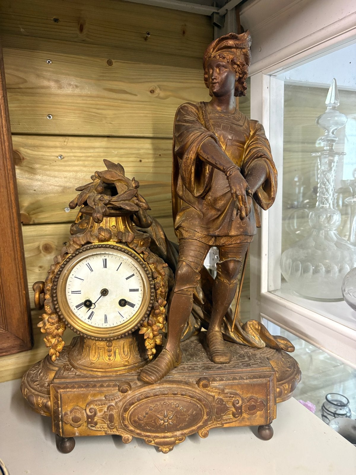 Antieke bronzen klok met beeld - Napoleon III stijl, Ophalen