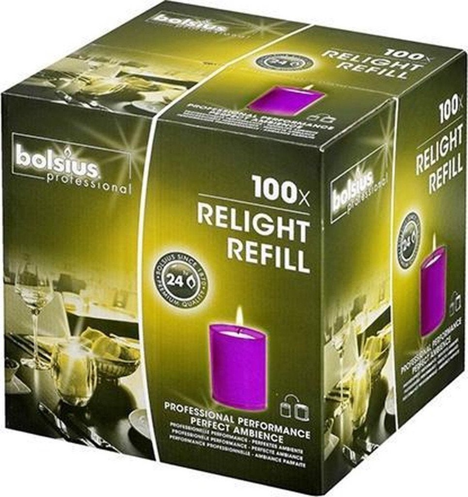 Bolsius Kaarsen Relight Refill Paars - 100 stuks (5 doos), Overige merken, Paars, Ophalen of Verzenden, Kaars