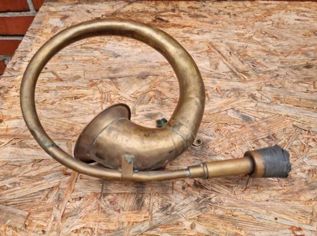 Antieke koperen hoorn claxon toeter 32 cm, Ophalen of Verzenden, Koper
