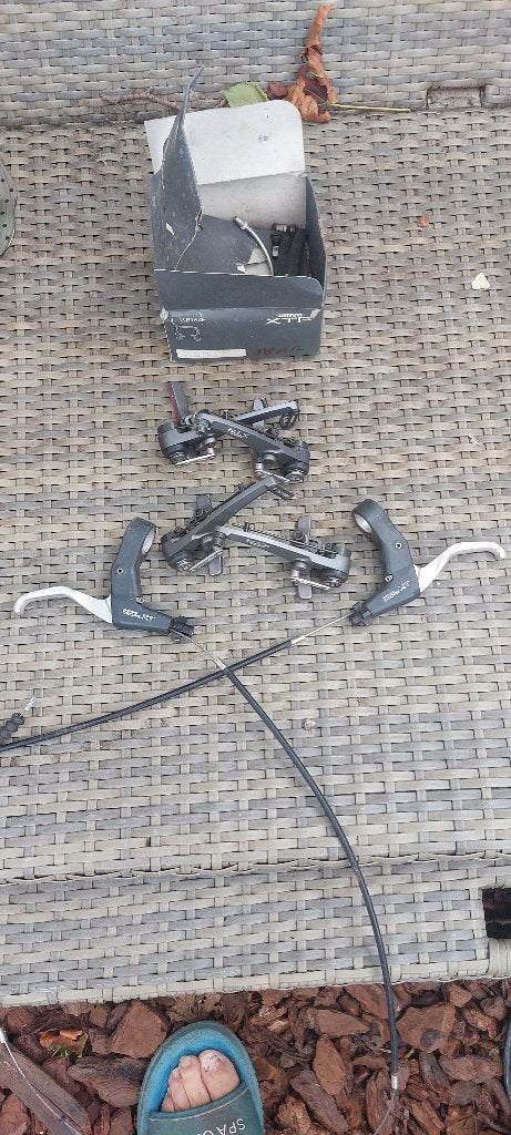 RetroHigh-End set Shimano XTR V-Brakes + Deore XT Remhendels, Remmen, Gebruikt, Ophalen of Verzenden, Oldtimerfiets