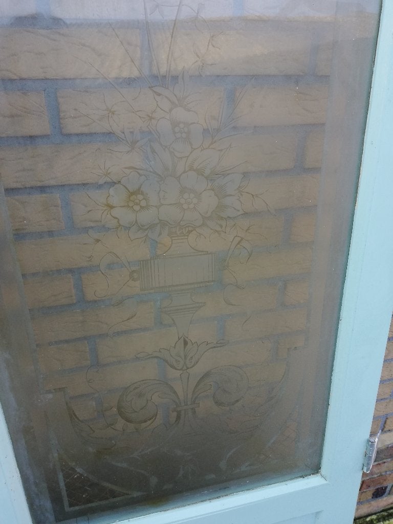 241hx115,5br Smalle hoge dubbele deur prachtig geetst glas, Ophalen