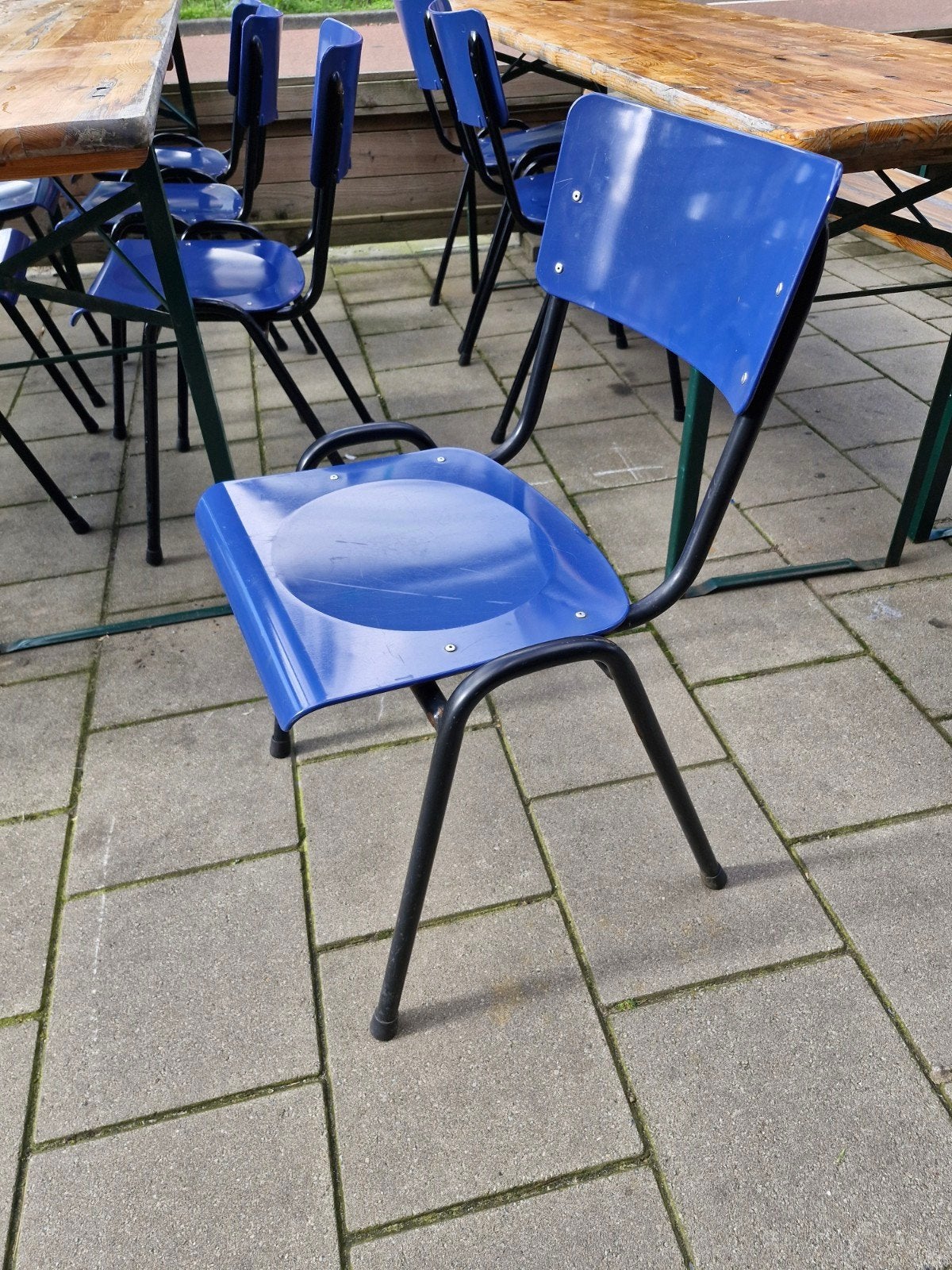 9 blauwe stoelen te koop - retro, Huis en Inrichting, Ophalen, Blauw, Vijf, Zes of meer stoelen