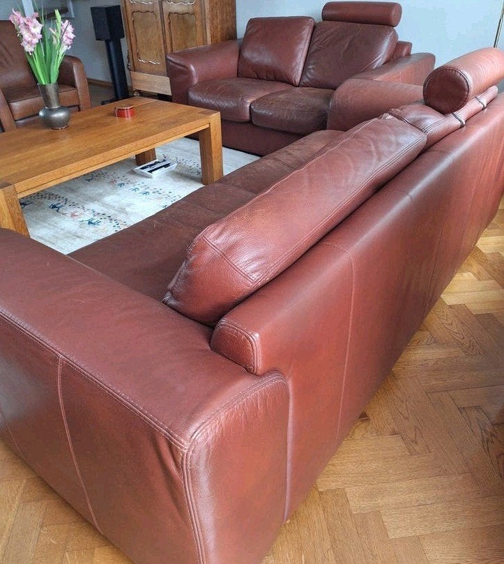 Comfortabele leren banken (2- en 3-zits), Ophalen, Gebruikt, Klassiek, Comfortabel, Driepersoons