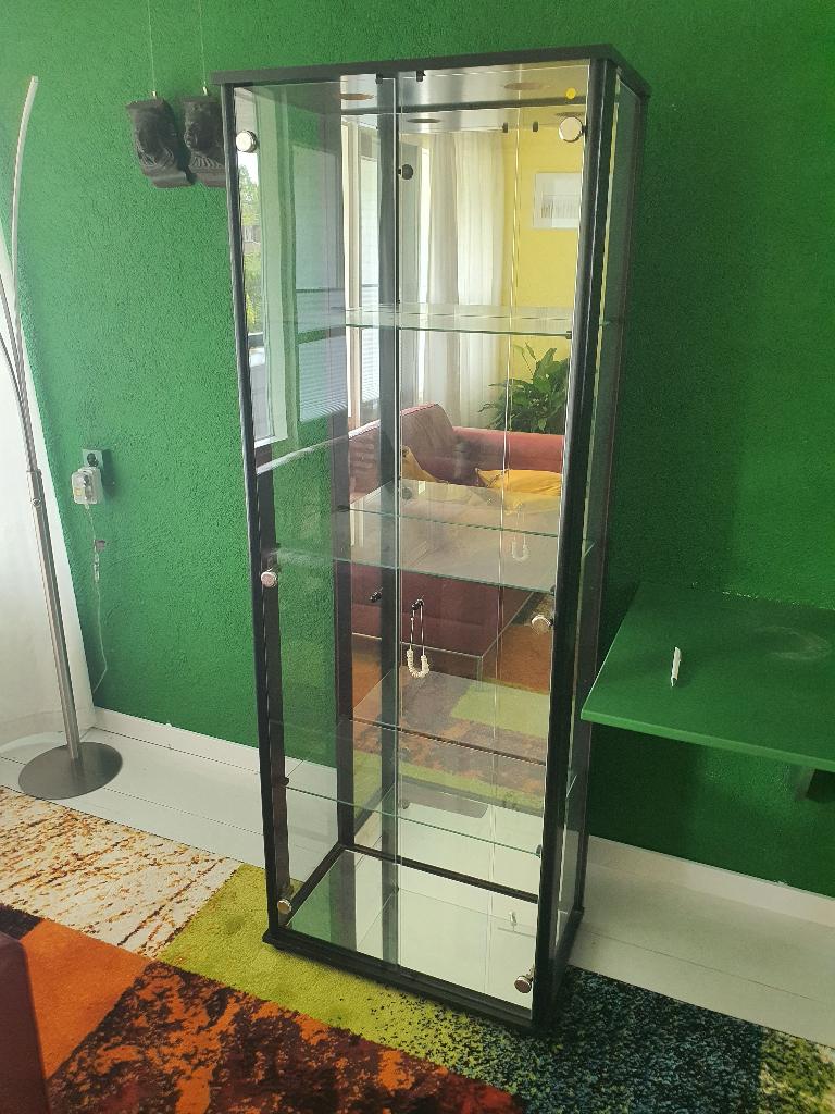 Glazen vitrinekast, Huis en Inrichting, Kasten | Vitrinekasten, Ophalen, 50 tot 100 cm, Glas, 150 tot 200 cm
