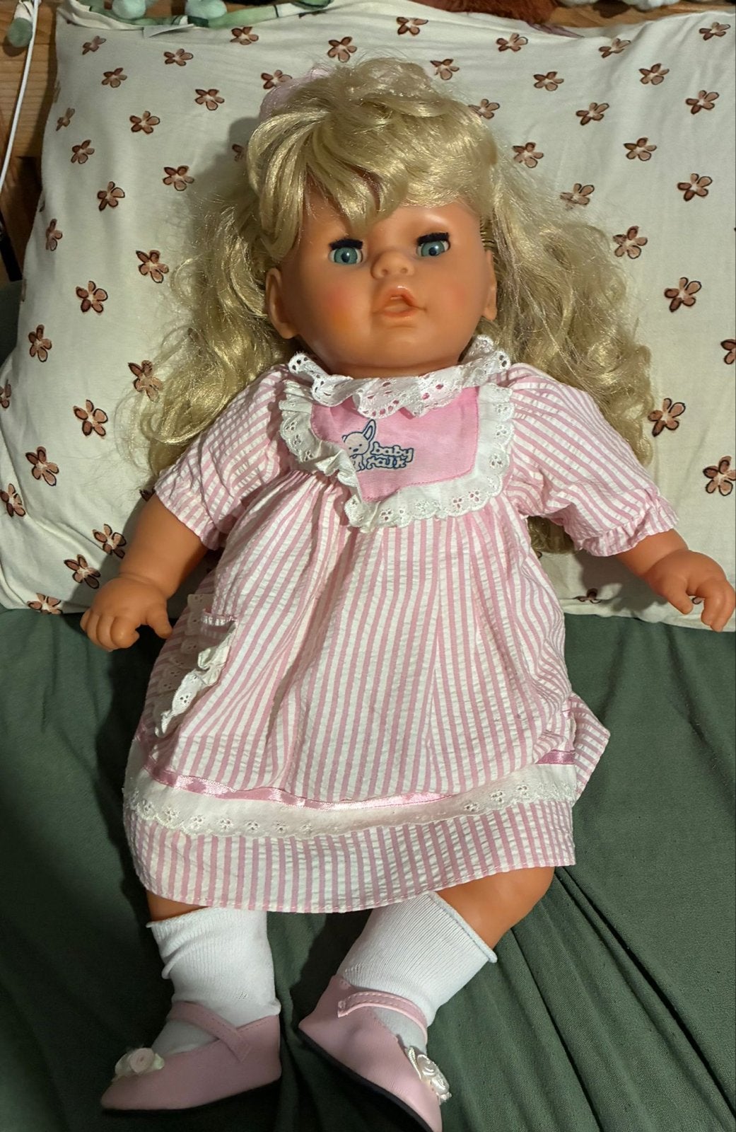 Grote Babypop met Blond Haar en Roze Jurk, Ophalen of Verzenden, Gebruikt, Babypop