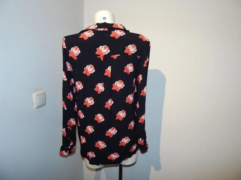 Ganni schattige blouse zwart in rood wit bloemen print M, Maat 38/40 (M), Ganni, Zo goed als nieuw, Meerkleurig