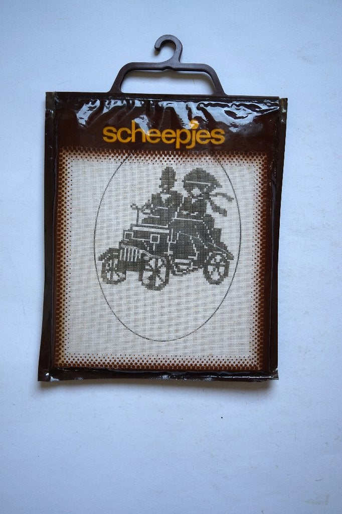 zwart wit borduurpakket Scheepjes 2085 auto met stel, lijst., Hobby en Vrije tijd, Borduren en Borduurmachines, Ophalen of Verzenden