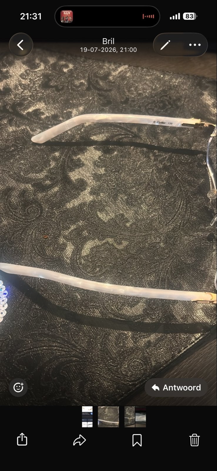 Cartier bril witte montuur, Overige merken, Wit, Ophalen of Verzenden, Zo goed als nieuw
