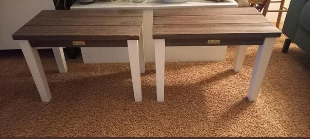 Leuke bijzet tafeltjes 60x35 en 44 hoog voor tuin of binnen, Minder dan 55 cm, Ophalen of Verzenden, Zo goed als nieuw, Rechthoekig