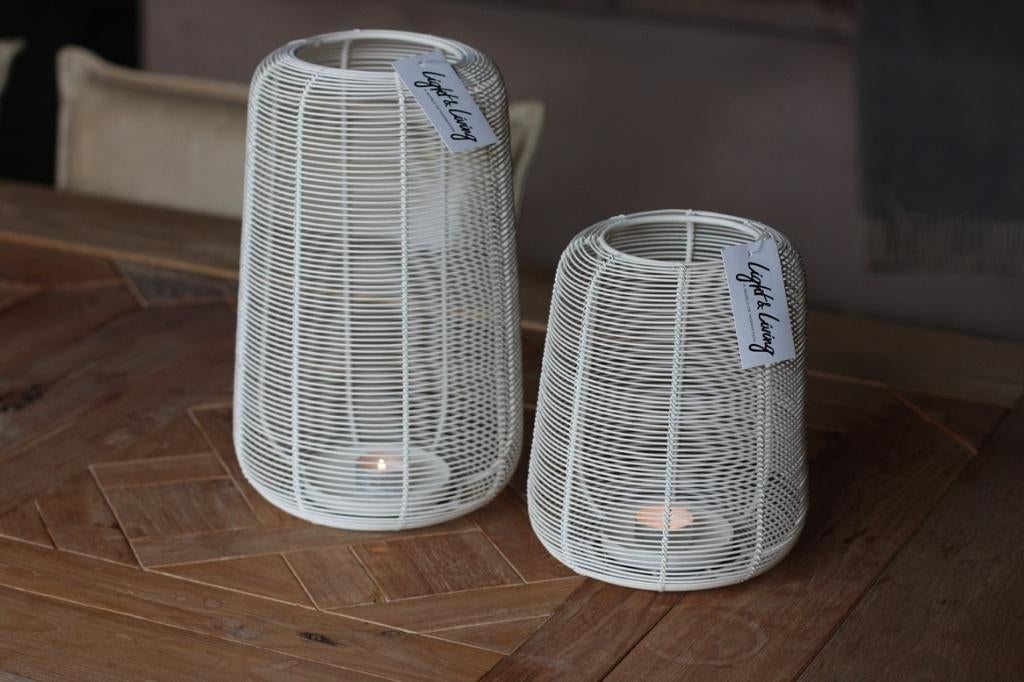2 x sfeervolle windlicht ADETA wit Light & Living metaal, 25 tot 50 cm, Ophalen of Verzenden, Zo goed als nieuw, Crème