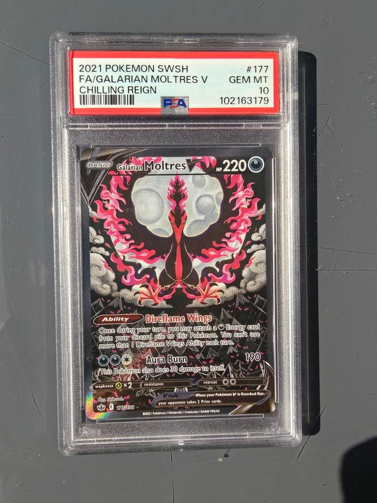 Galarian Moltres V #177 PSA 10 GEM MT Chilling Reign, Hobby en Vrije tijd, Verzamelkaartspellen | Pokémon, Ophalen of Verzenden