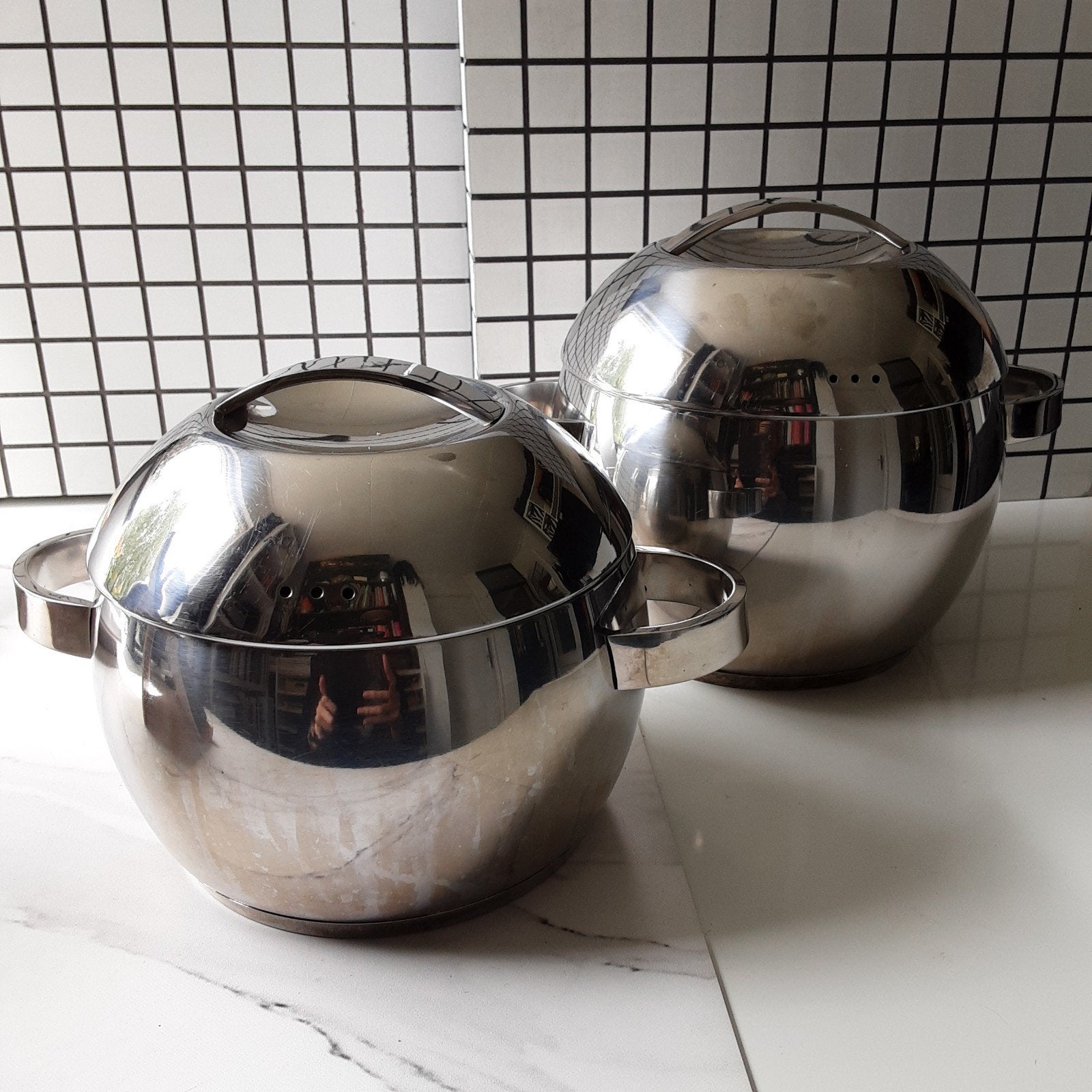 IKEA Orbit vintage RVS pan kookpan pannen 2 set Spage Age, Kookpan of Snelkookpan, Gebruikt, Ophalen of Verzenden, Rvs