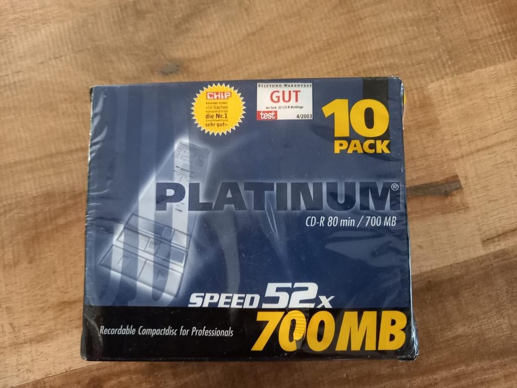 Platinum CD-R 80 min / 700 MB 52x - 10 stuks, Platinum, Herschrijfbaar, Cd, Nieuw